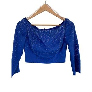 Hannah S‎ Royal Blue Rhinestone Cropped Formal Top 3/4 Sleeve Womens 4